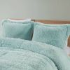 Full/Queen Soft Sherpa Faux Fur 3-Piece Comforter Set in Light Teal Blue