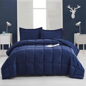 Queen Size Navy 3 Piece Microfiber Reversible Comforter Set