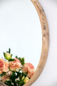 28" Round Wood Mirror, Wall Mounted Mirror Home Decor for Bathroom Living Room