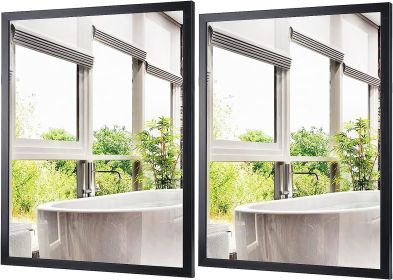 2 Packs 18x24 Rectangle Simplistic Wall Mirrors Black Hanging Mirror for Bathroom, Living Room, Bedroom