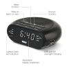 RCA Digital Radio Alarm Clock with USB Charging Cord